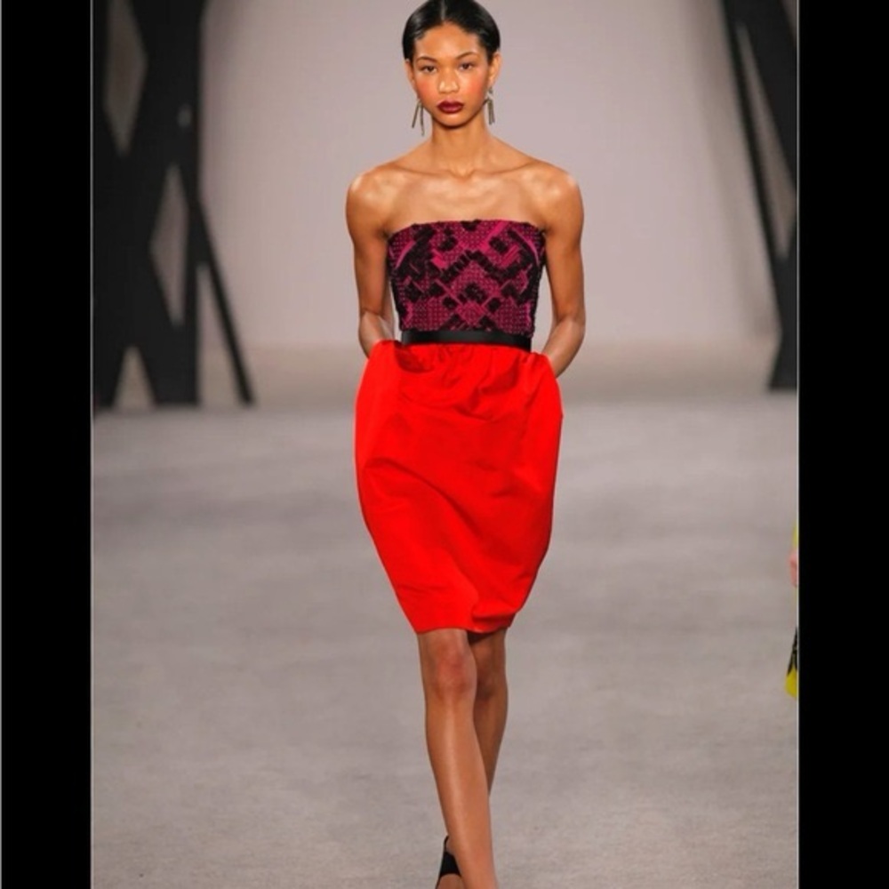 Jason Wu Red Silk Bubble Dress Cocktail with lace